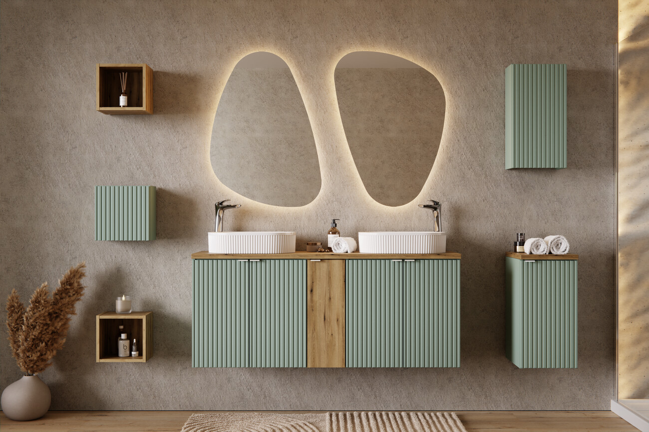 Meuble de salle de bains, collection Line Reed Green